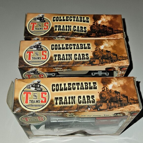 NOS 4pk T&S Trains Tracks Lot Curved Cross Rail Log Carrier Box Car Caboose Flat - Picture 12 of 16